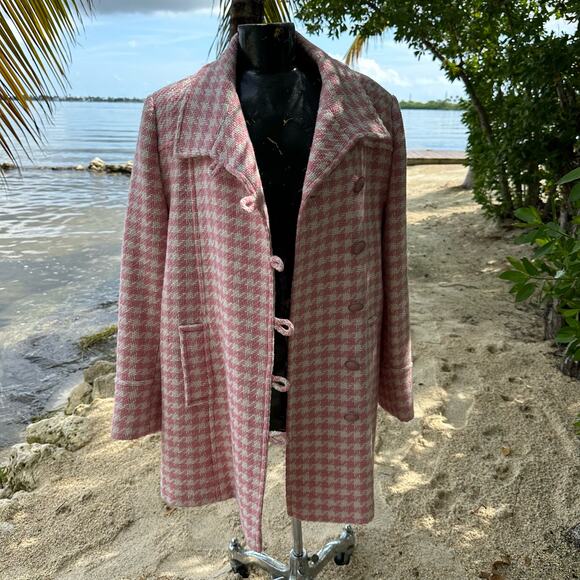 Vintage Chadwicks Houndstooth Over Coat Double Breasted Size 14 - Picture 7 of 9